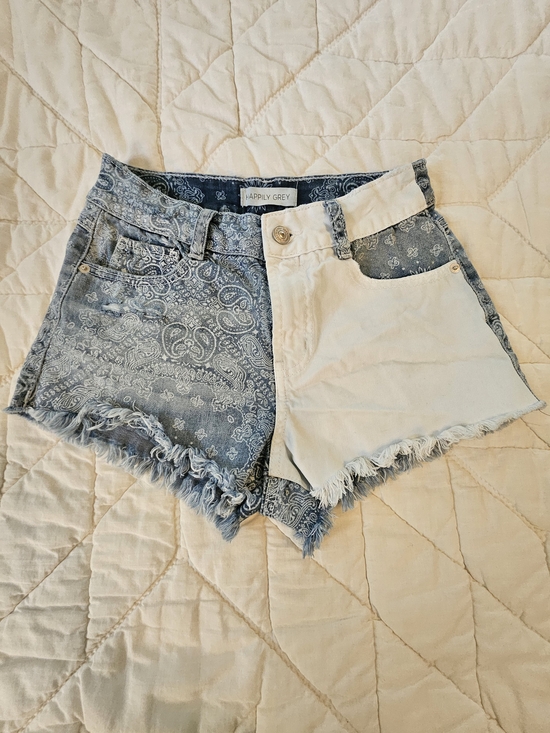 Happily Grey Denim - Happily Grey -Color Blocked Distressed Shorts- Size 1/25